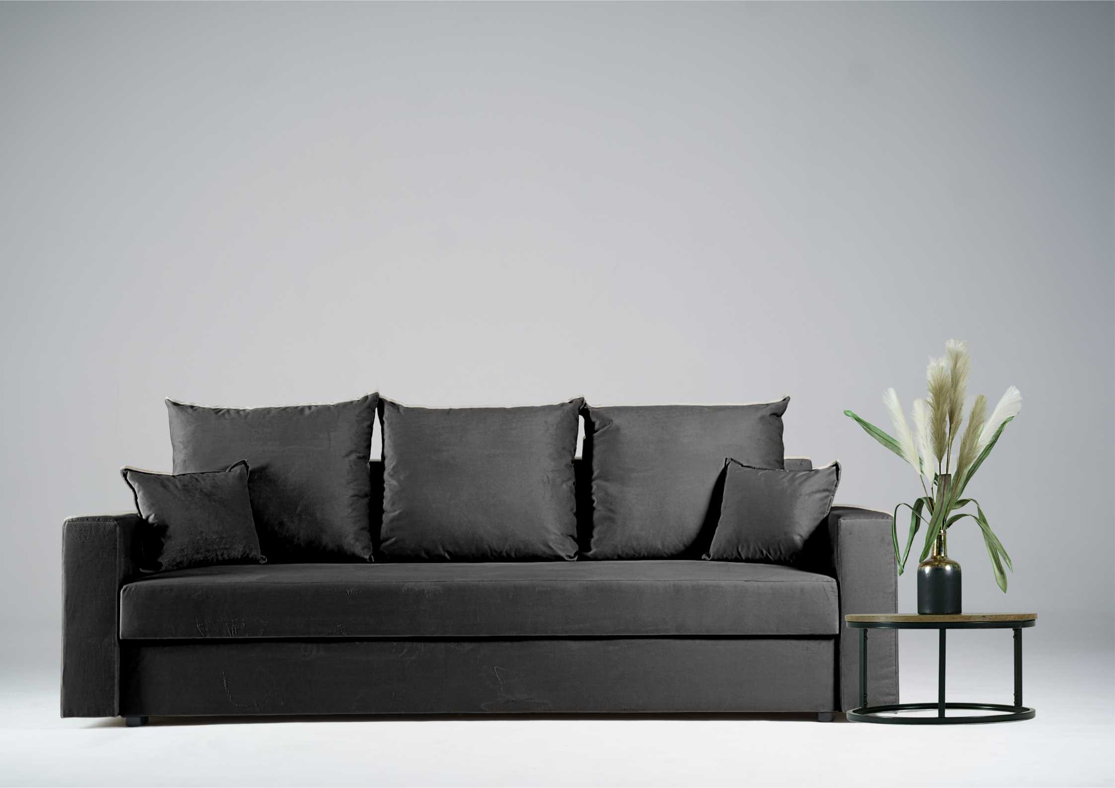 Grafitowa kanapa rozkładana